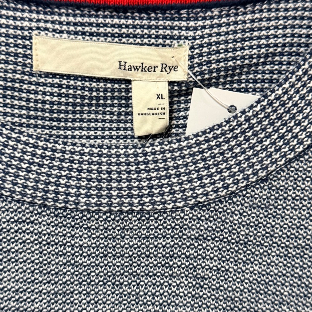 Hawker Rye Mens XL Navy White Textured Crewneck Cotton Sweater MGF-MGS-10253 - Picture 4 of 7